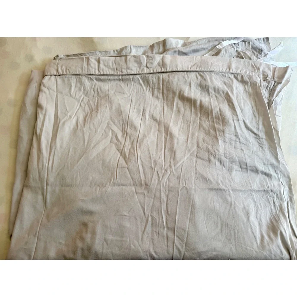 De Medici Fine Italian Luxe King Duvet Cover Light Grey Hemstitch Linen Bedding